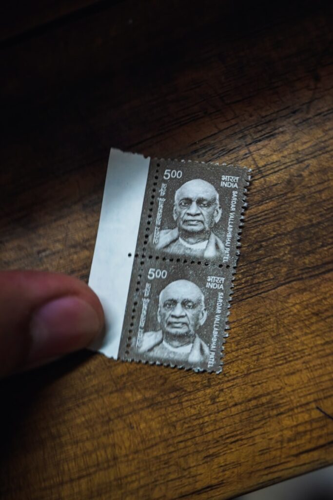 Two indian stamps featuring a man's portrait.